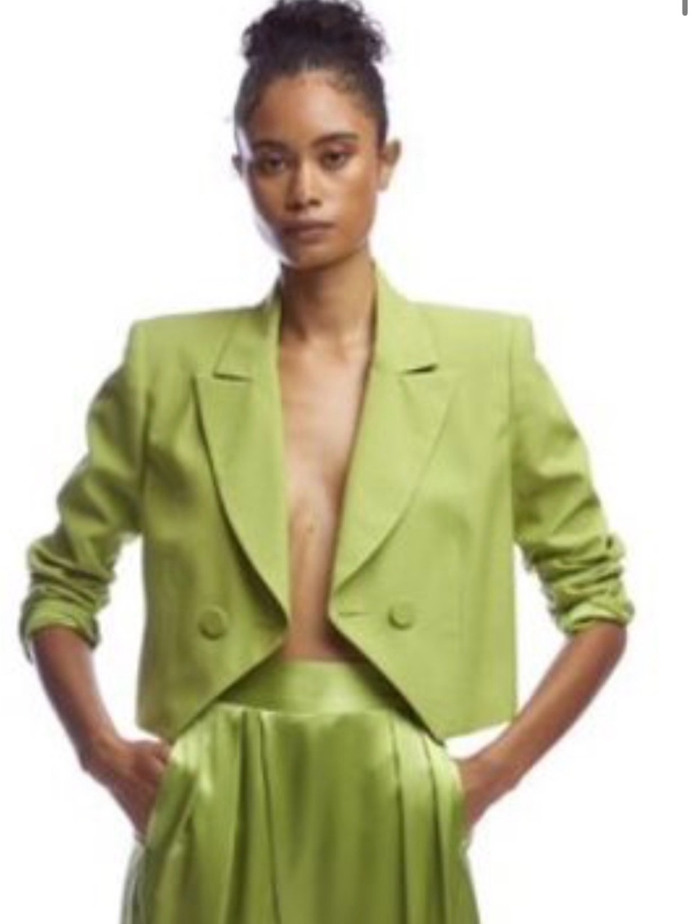 REVOLVE Cropped Lime Green Double-Button Blazer